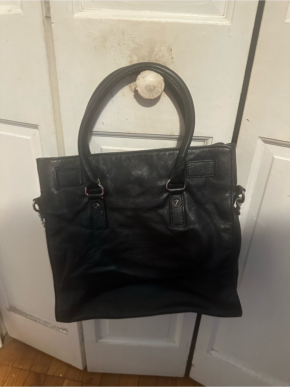 Michael Kors Black Leather Tote with Chain-Accent Strap - Picture 3 of 5